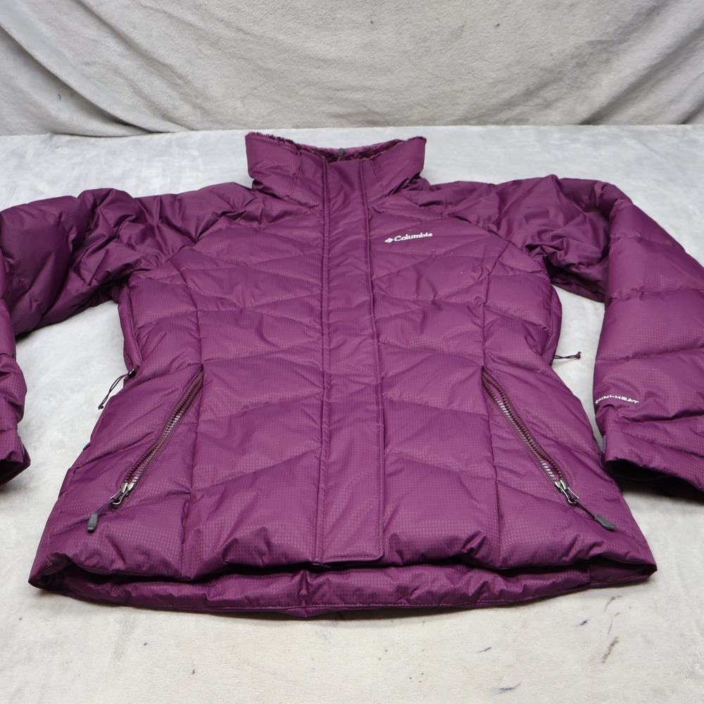 Columbia Down Jacket Womens Large Purple Lay D II Insulated Omni-Heat Puffer